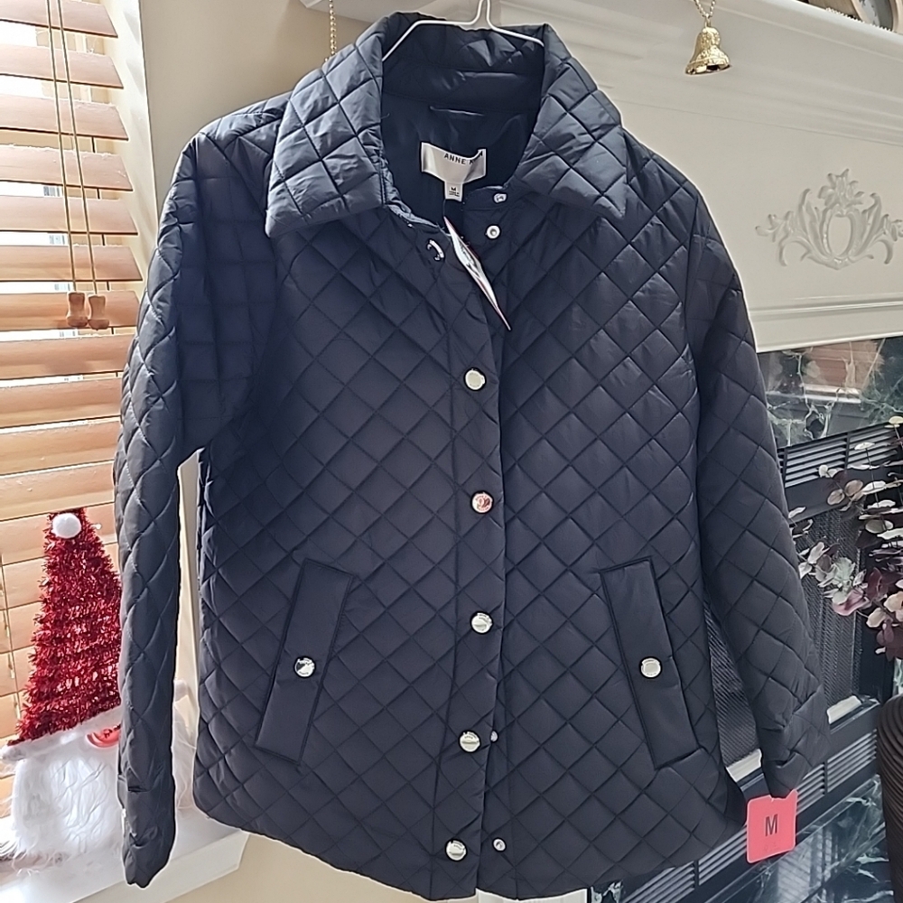 New Anne Klein Black Quilted Puffer Jacket Sz M